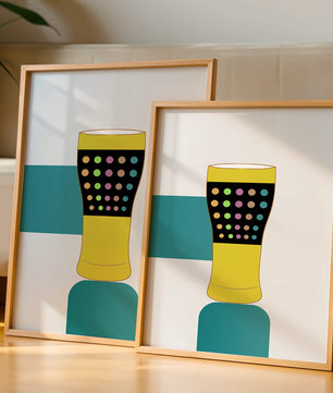 Colorful abstract illustration of a pint glass with dotted pattern