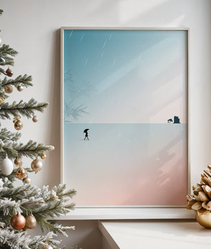 Paisaje Minimalista con Silueta en Ambiente Lluvioso