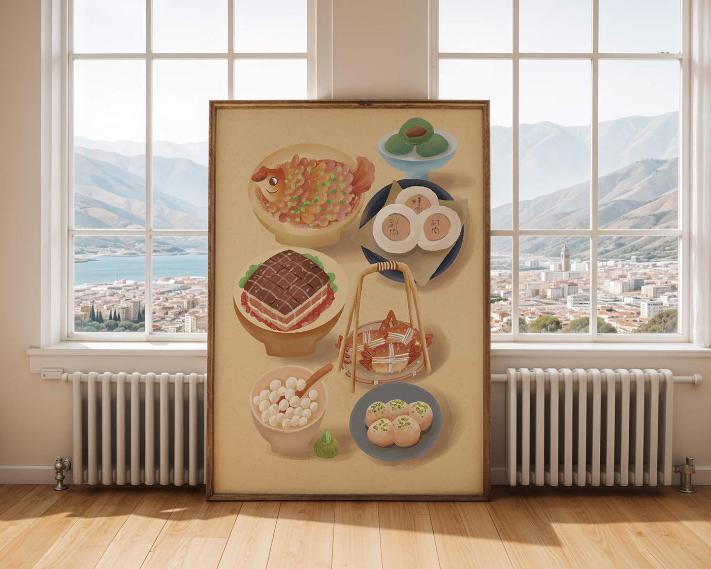 Colorful Chinese Cuisine Illustration with Various Dishes