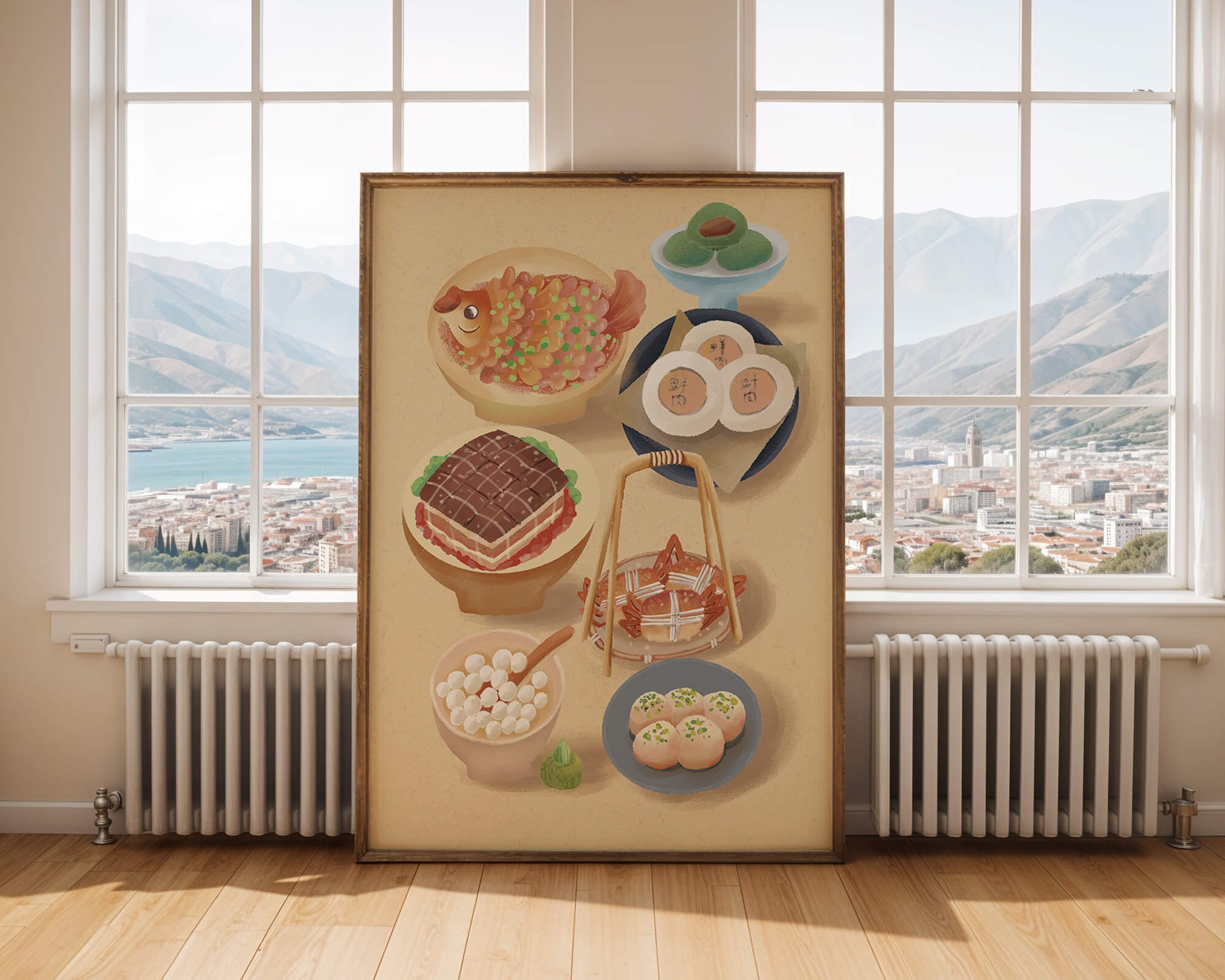 Colorful Chinese Cuisine Illustration with Various Dishes