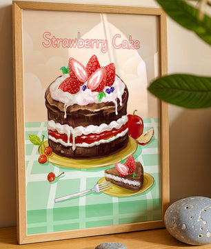 Delicioso pastel de chocolate y fresa con crema y frutas