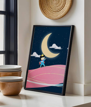 Little Prince Standing on Pink Planet under Starry Night Sky - Mi tienda