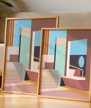 Diseño arquitectónico moderno con elementos geométricos pastel