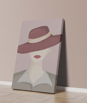 Stylish Woman in Vintage Hat with Minimalist Fashion Art