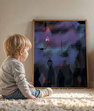 Geometrische abstrakte Kunst in lebhaften Blau- und Lilatönen