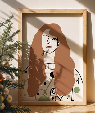 Minimalist Portrait of a Woman with Long Hair and Abstract Design Elements - Mi tienda