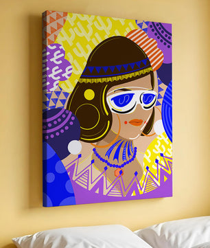 Portrait abstrait coloré avec des motifs géométriques vibrants