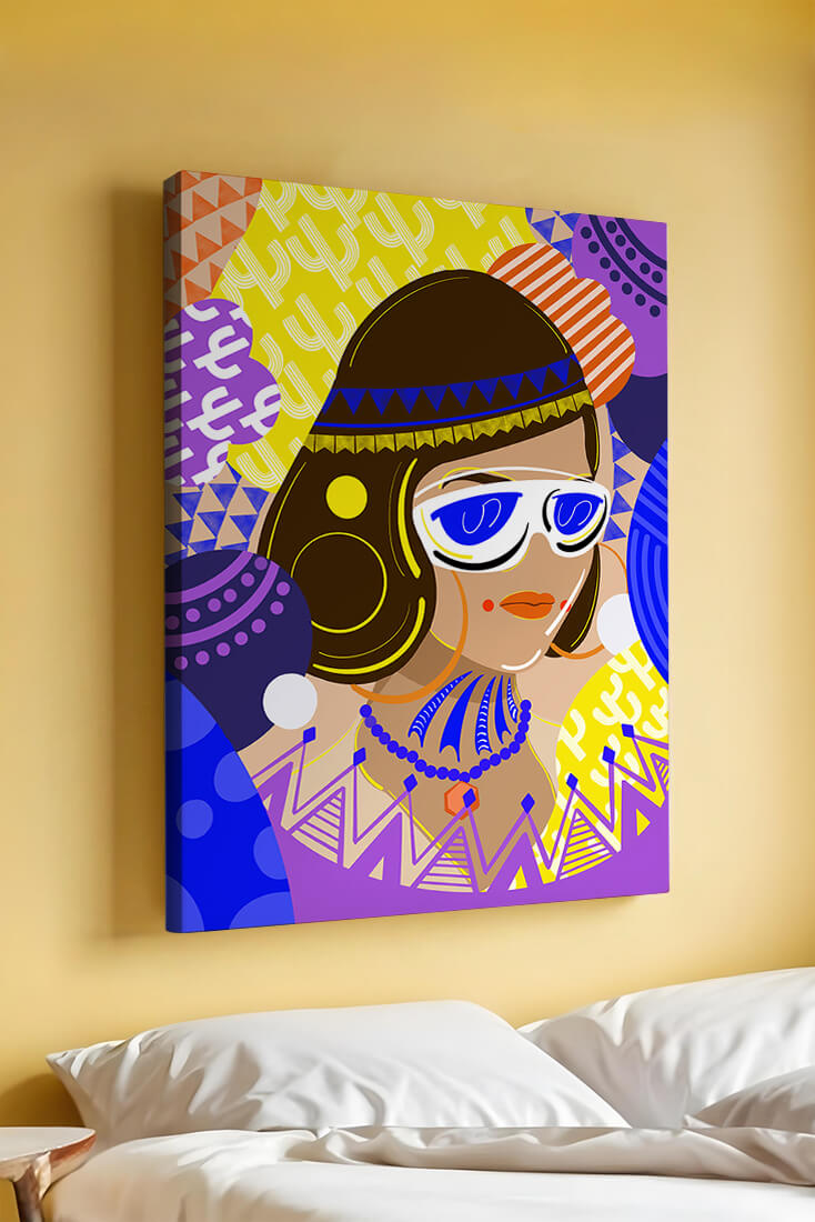 Portrait abstrait coloré avec des motifs géométriques vibrants