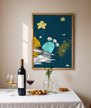 Playful Alien Illustration with Space Background and Stars - Mi tienda