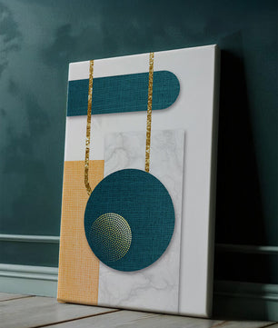 Abstract geometric design with gold accents and textured elements