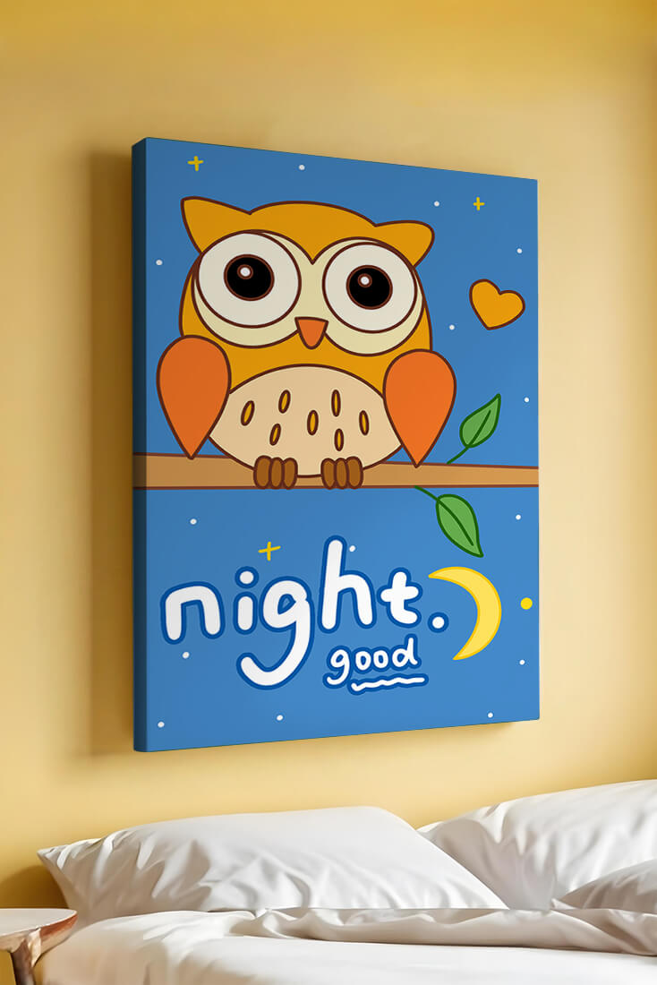 Colorful owl illustration with night theme and positive message