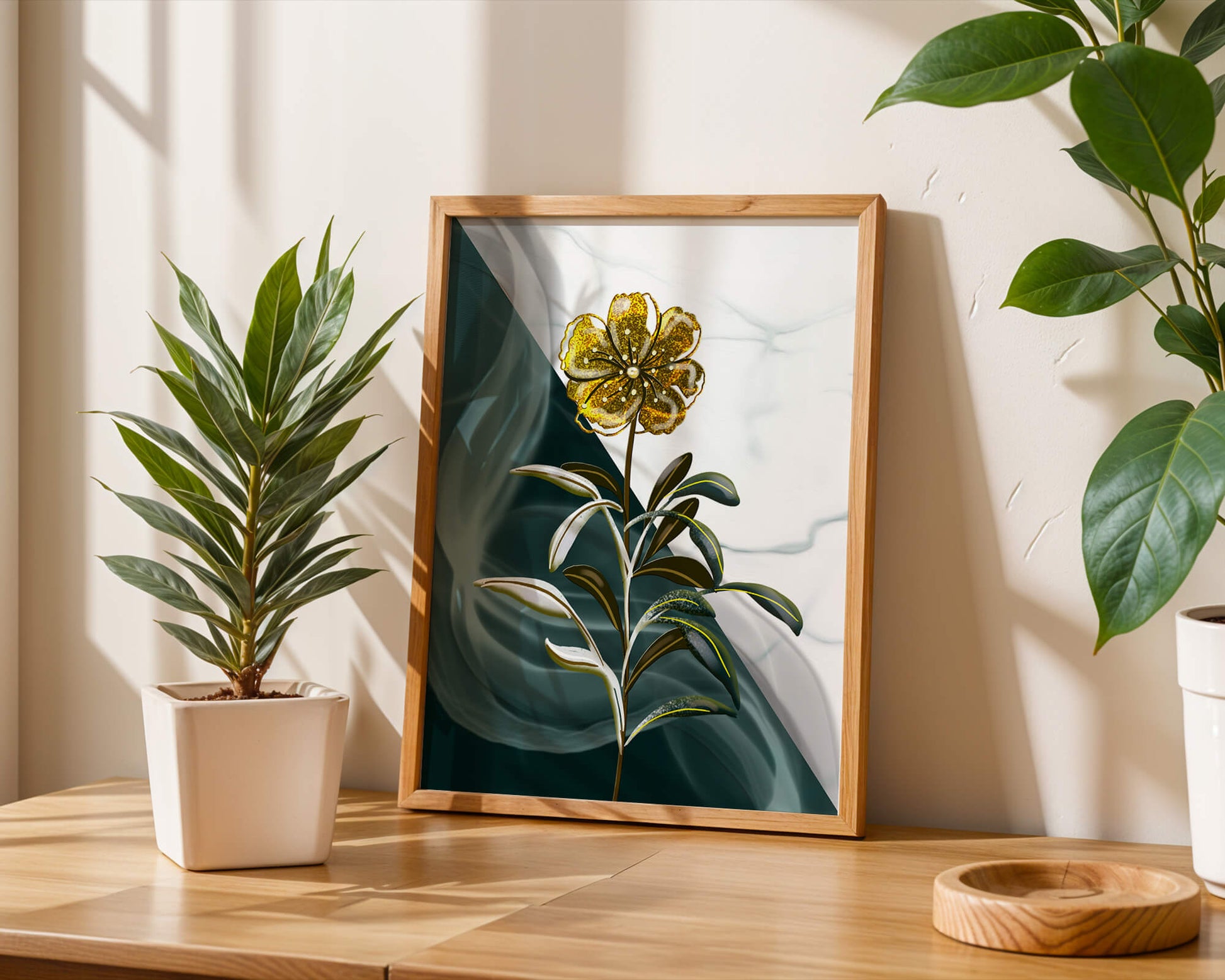 Elegant golden flower art with abstract background