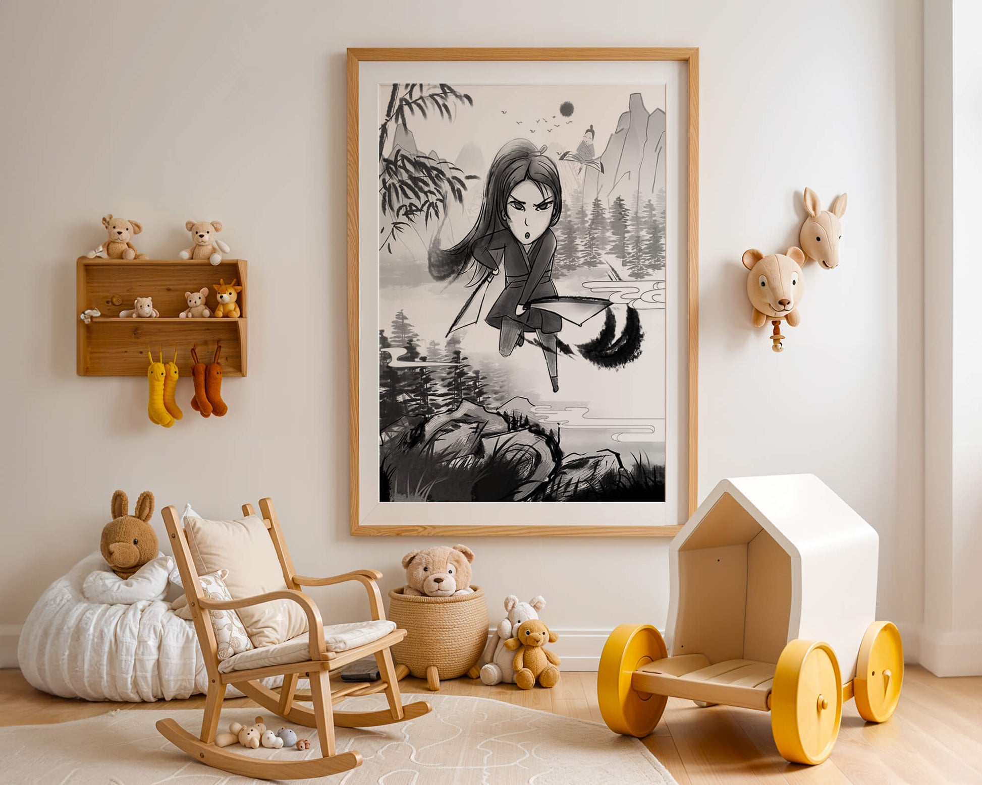 Warrior In A Mystical Landscape With Mountains And Rivers