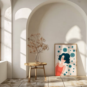 Dreamy Female Portrait with Abstract Circles in Modern Art Style - Mi tienda