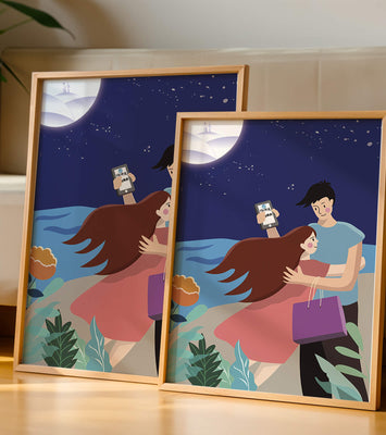 Romantic couple embracing under a moonlit night