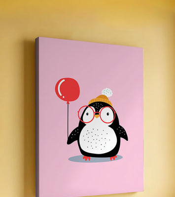 Adorable penguin with balloon and glasses illustration