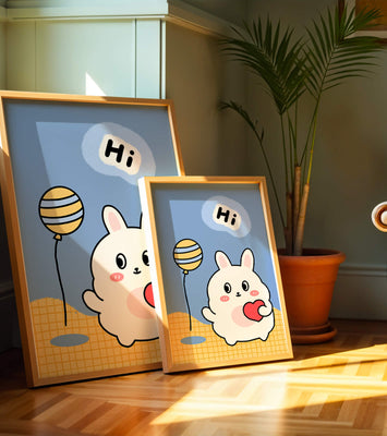 Adorable cartoon bunny with balloon and heart illustration