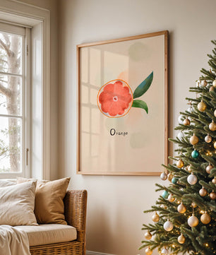 Watercolor Illustration of Orange Slice with Leaves on Pastel Background - Mi tienda