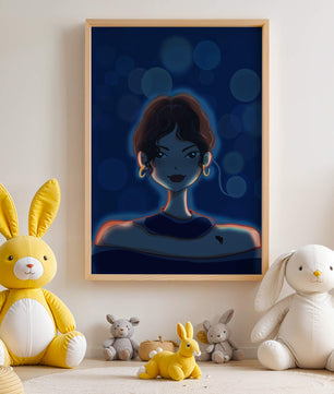 Illustration d'une femme avec des lumières bokeh et des boucles d'oreilles élégantes