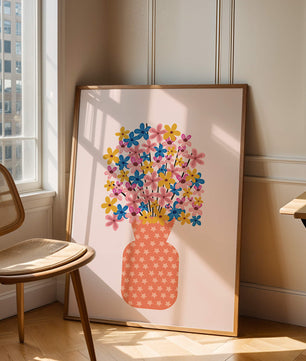Colorful flower bouquet in a star-patterned vase