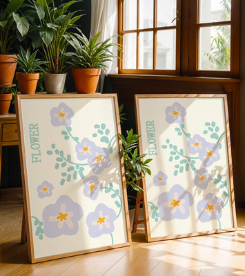 Floral design with pastel flowers and abstract leaves