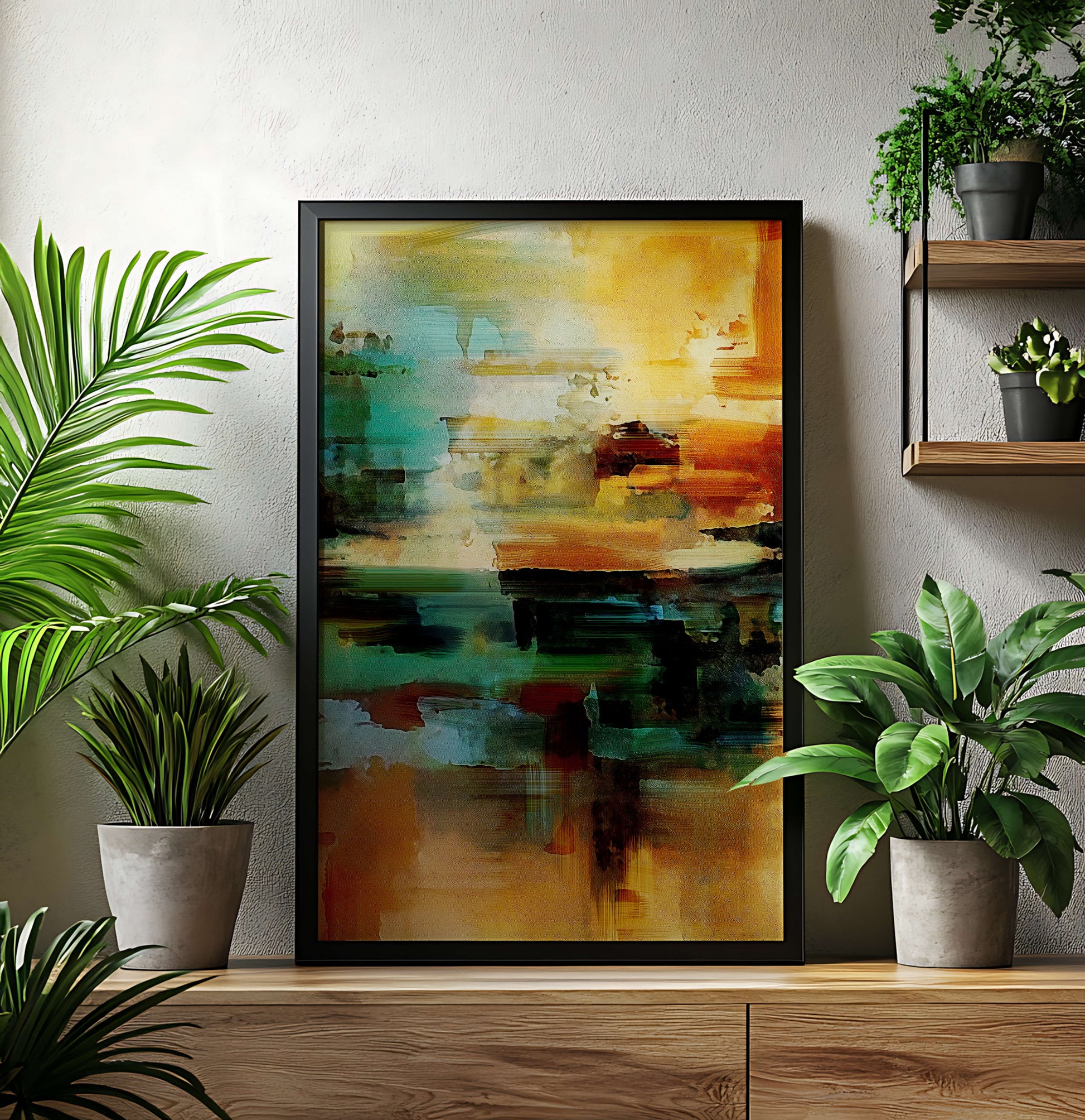 Abstract Landscape with Vivid Colors and Dynamic Brushstrokes
