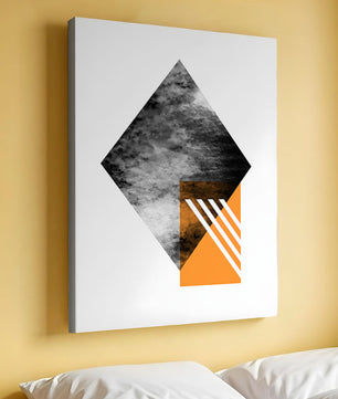 Abstract Geometric Composition with Orange Triangle and Cloudy Pattern - Mi tienda