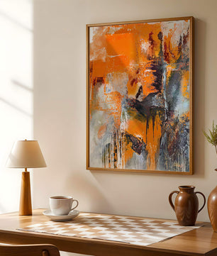 Arte abstracto texturizado en naranja y gris