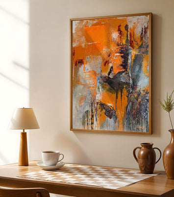 Abstract Orange and Grey Textured Art