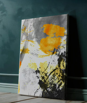Abstract yellow and black watercolor splash with dynamic brushstrokes