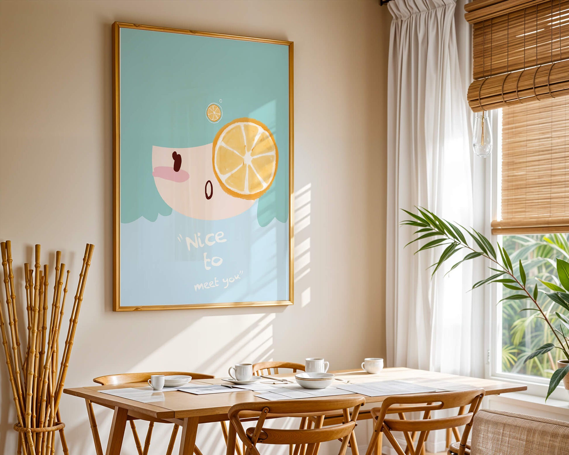 Playful Illustration of a Cartoon Face with Citrus Accent