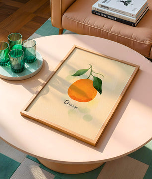 Illustration of a Single Orange with Leaves on a Textured Background - Mi tienda