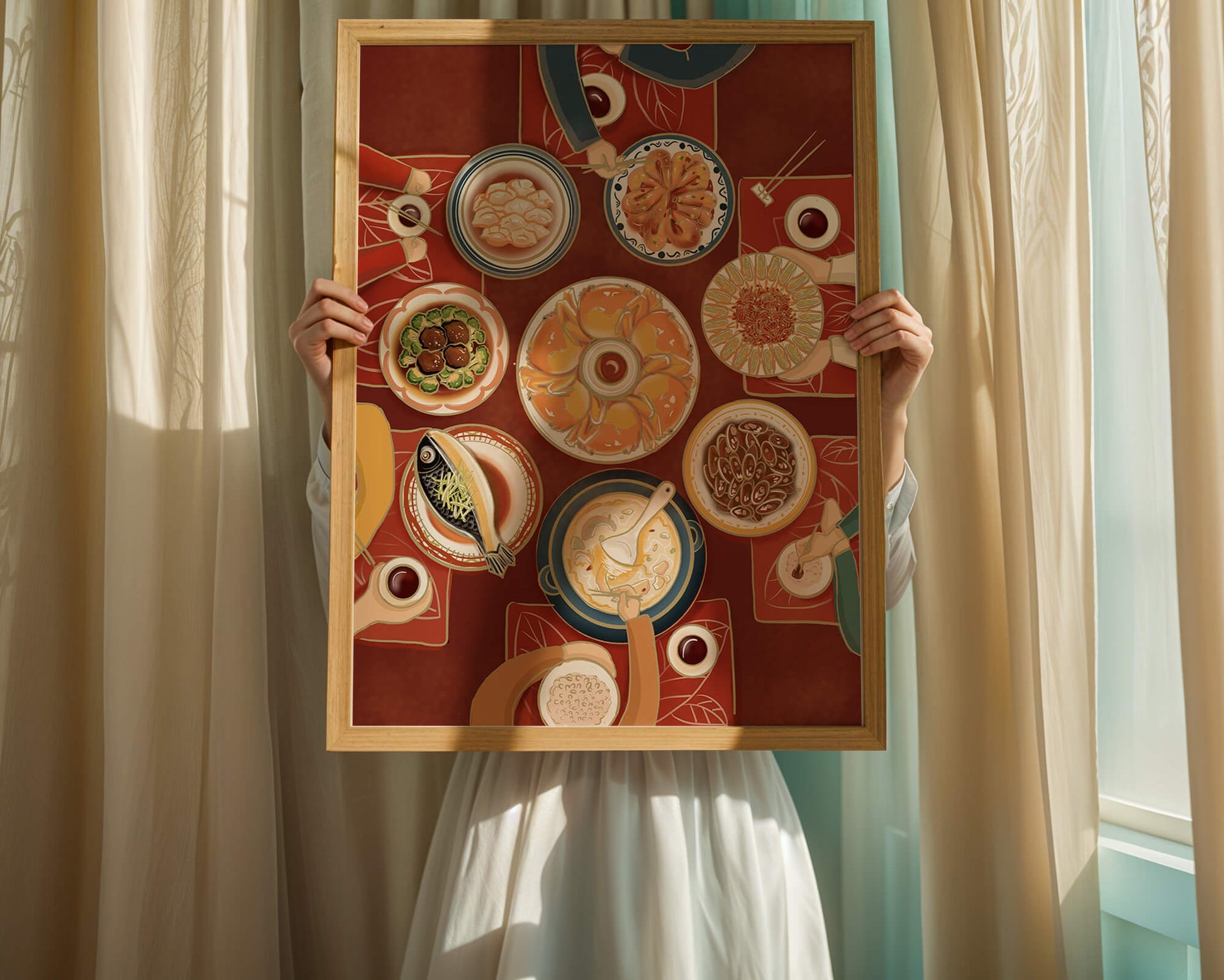 Colorful Chinese cuisine on a dining table with traditional dishes