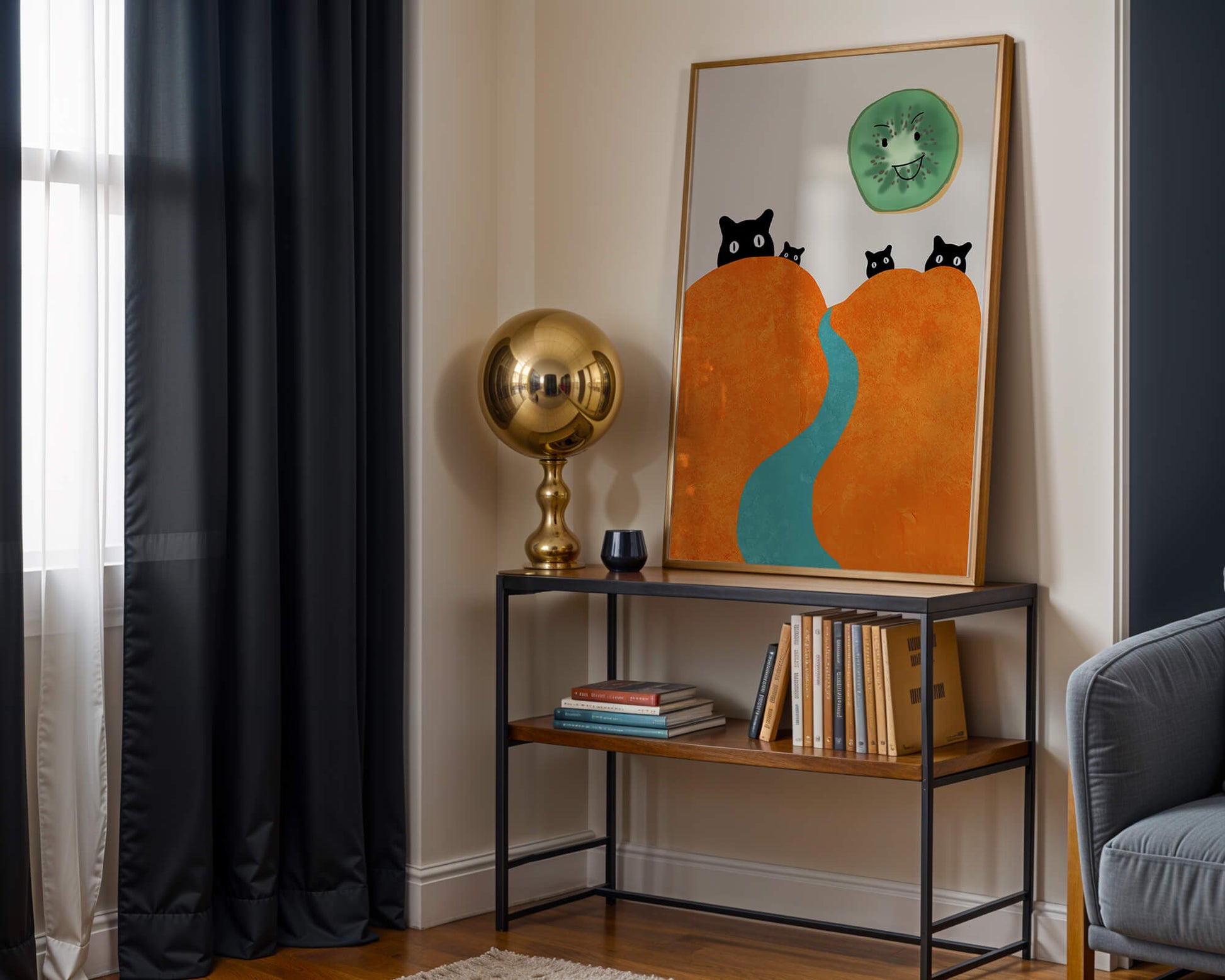 Playful Cats and Smiling Kiwi in Vibrant Hills