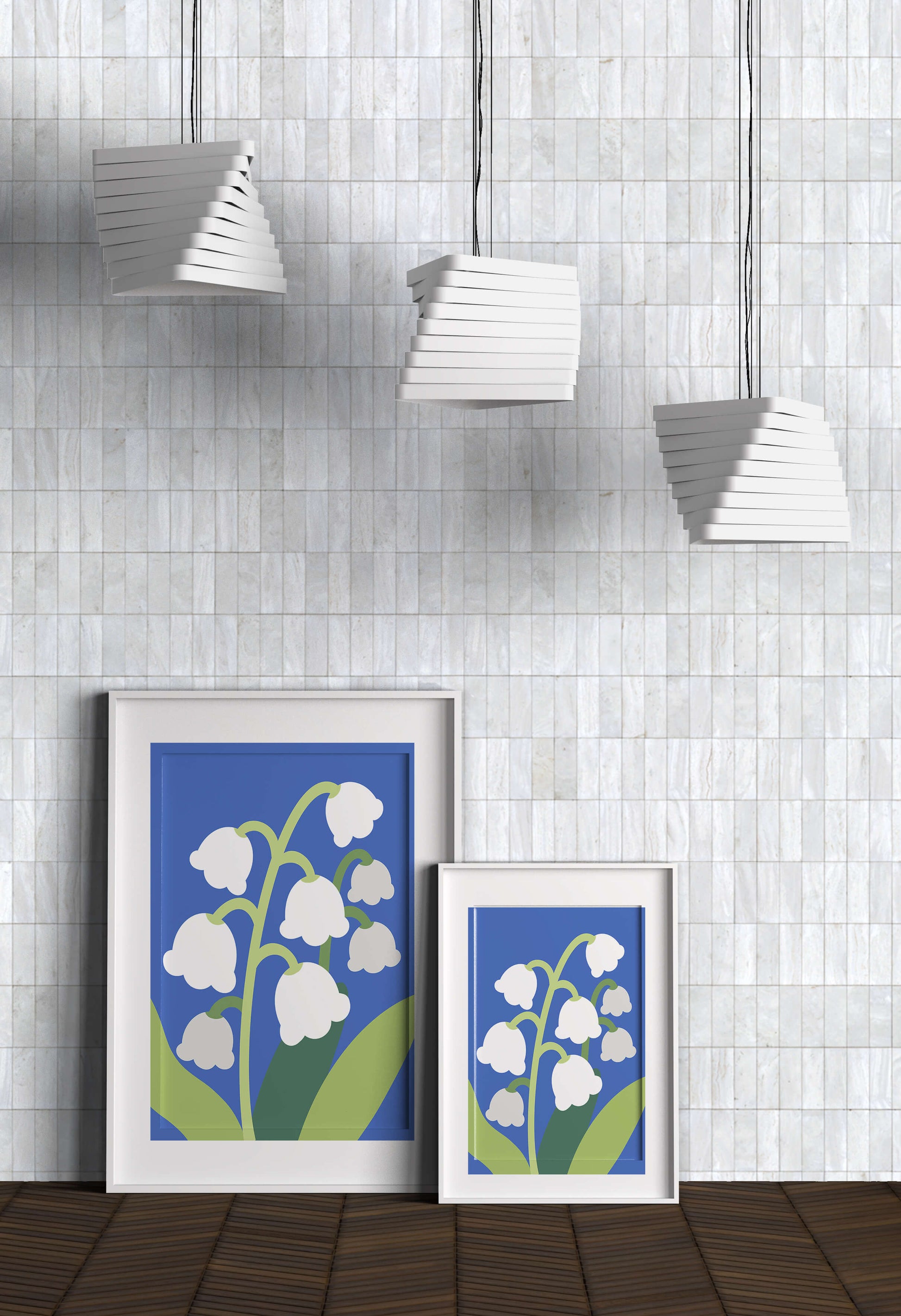 Abstract Lily of the Valley Illustration on Blue Background
