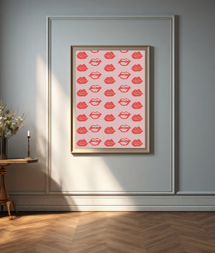 Patterned Red Lips Repeated on Pink Background - Mi tienda