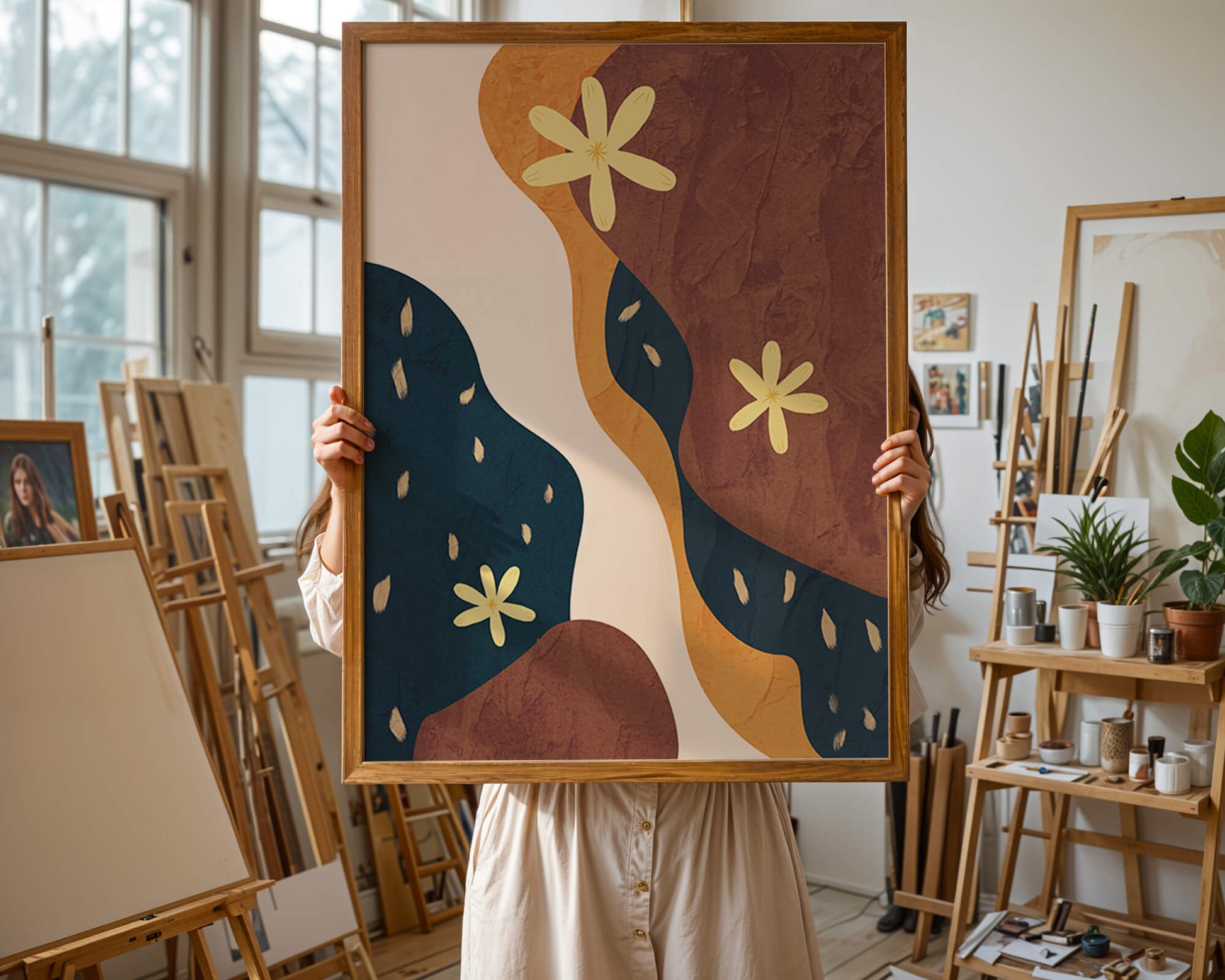 Abstract Floral Composition with Bold Colors and Textures