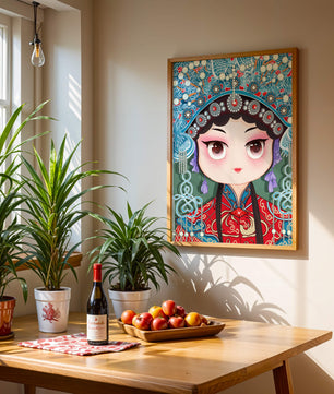 Cute Cartoon Character in Traditional Chinese Clothing with Intricate Headpiece