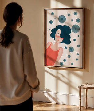 Dreamy Female Portrait with Abstract Circles in Modern Art Style - Mi tienda