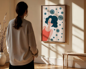 Dreamy Female Portrait with Abstract Circles in Modern Art Style - Mi tienda