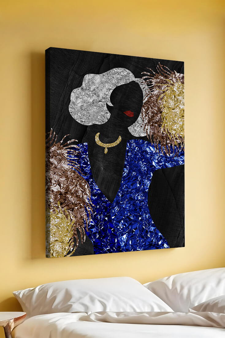 Abstract art with colorful foil textures and silhouette
