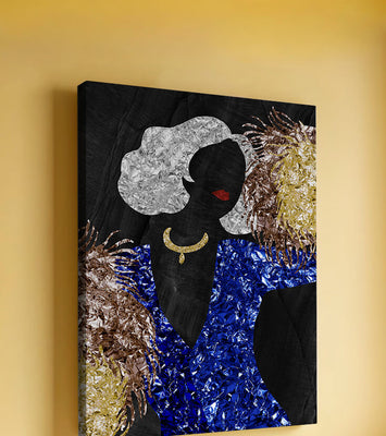 Abstract art with colorful foil textures and silhouette