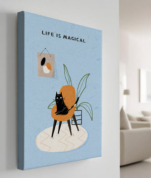 Charming Cat Relaxing on a Chair with Inspirational Quote and Art