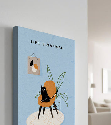 Charming Cat Relaxing on a Chair with Inspirational Quote and Art