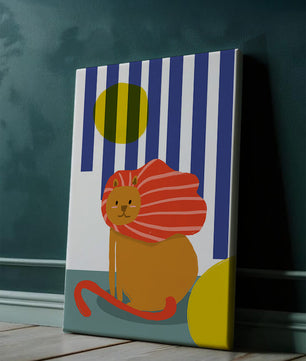Colorful abstract lion illustration with vibrant stripes