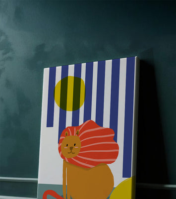 Colorful abstract lion illustration with vibrant stripes