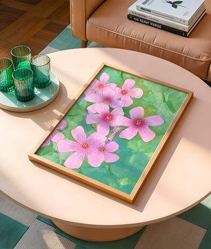 Zarte rosa Blüten auf einem leuchtend grünen Hintergrund Illustration