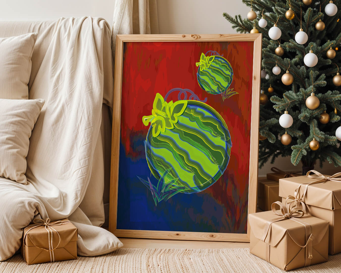 Abstract colorful watermelon artwork with vibrant background