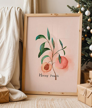 Watercolor Illustration of Honey Peach with Leaves on Light Background - Mi tienda