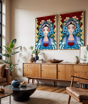 Traditional Asian Portrait with Vibrant Colors and Floral Details
